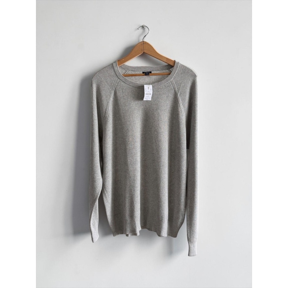 J.Crew Mens 100% Cotton Textured Raglan Crewneck Sweater Grey Heather XLarge NEW